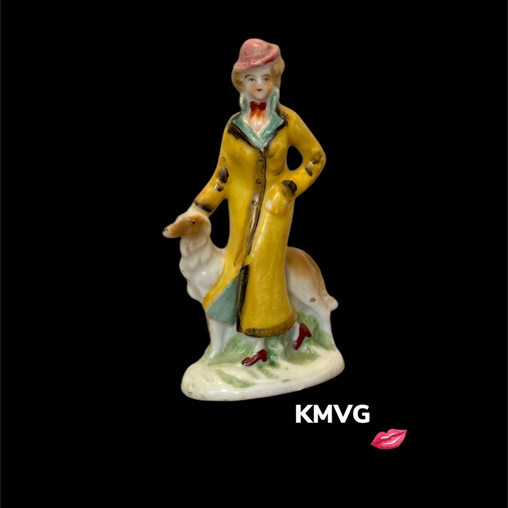 Vintage Figurine Man Walking Afghan Hound 1940’s Japan 5.5”